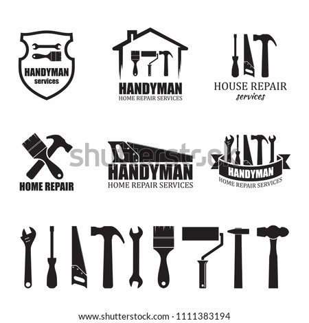 Set of different handyman services icons, isolated on white background. For logo, label or banner