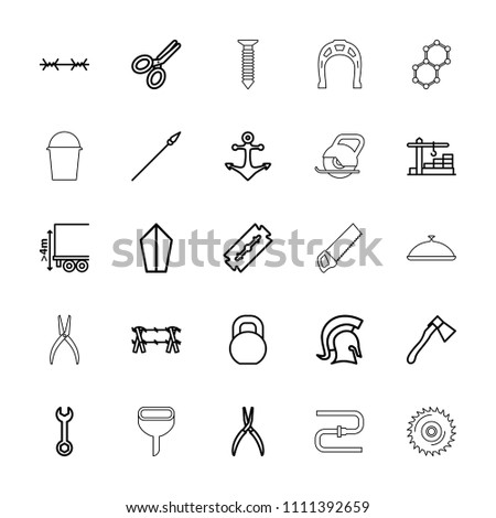 Steel icon. collection of 25 steel outline icons such as razor, wrench, pliers, axe, barbell, sword, cargo height, scissors. editable steel icons for web and mobile.