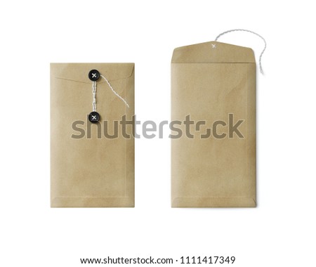 Open and closed cardboard business card holder with a clasp on white background