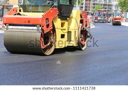 road roller on construction site