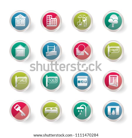 Stylized Simple Real Estate Icons over colored background - Vector Icon Set