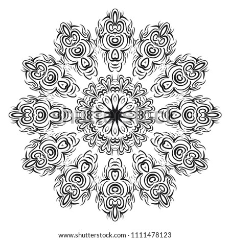 Beautiful round flower mandala. Vector dinamic illustration. Abstract ornamemt for meditation.