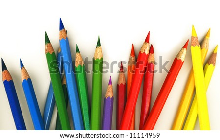 Assortment of coloured pencils, isolated on white background