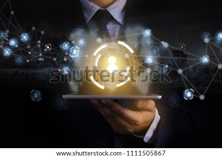 Businessman touching network  data  people international networking communication customer