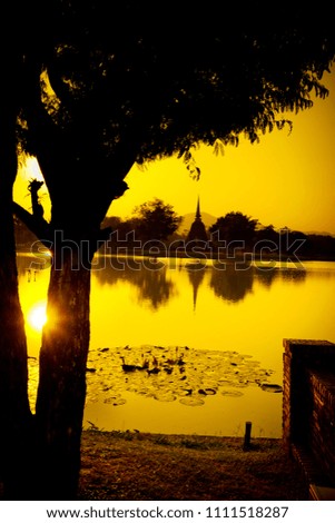 Wat sa sri , Sukhothai Historical Park ,Thailand ,Sunset time