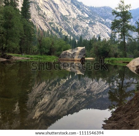 Beautiful reflection of the mountains at mirror lake, Yosemite national park