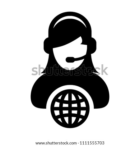Call center icon vector female customer service person profile symbol with headset for internet network online support in glyph pictogram illustration