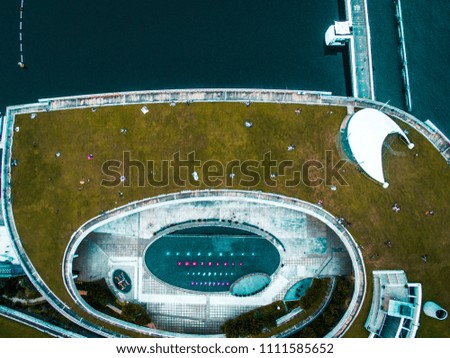 marina barrage in singapore, aerial view with drone