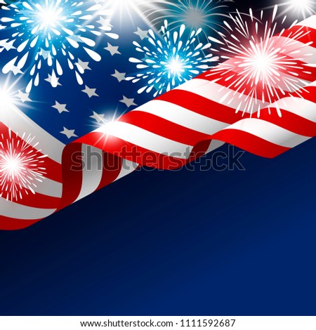 American flag with fireworks vector illustration