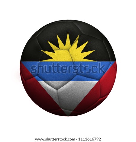 The flag of Antigua and Barbuda is depicted on a soccer ball