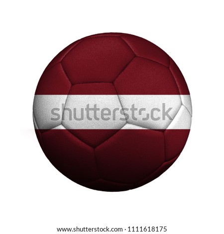 The flag of Latvia is depicted on a soccer ball