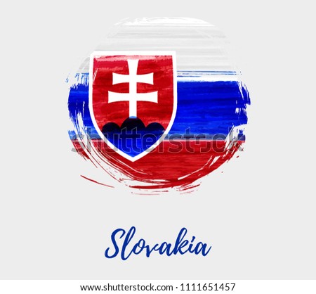 Background with round grunge watercolor imitation Slovakia flag. Template for national holiday, Independence day holiday poster, banner, flyer, invitation, etc.