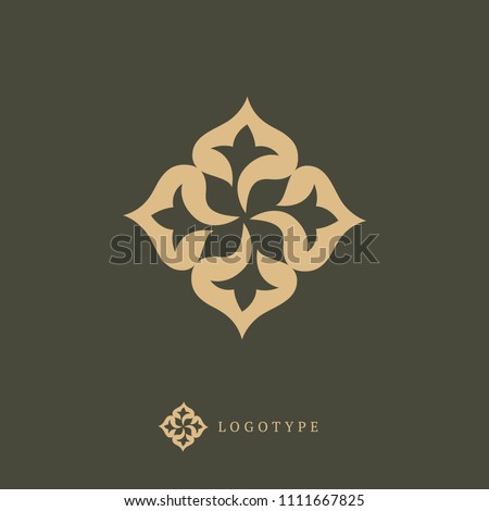 Emblem luxury beauty spa, cosmetics, natural organic product. Vector floral luxury curve logo design. Leaf ornate frame. Vintage premium design vector element.