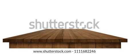 Empty wooden table perspective with clipping mask for product placement or montage with focus to table. Wooden board surface.