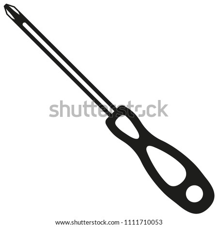 Black and white crosshead screwdriver silhouette. Handyman tool for home repair. Maintenance themed vector illustration for icon, logo, sticker, patch, label, badge, certificate or flayer decoration Royalty-Free Stock Photo #1111710053