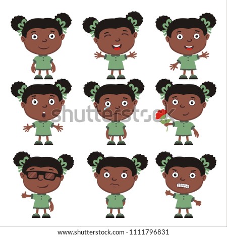 Set of little funny girl in cartoon style isolated on white background.