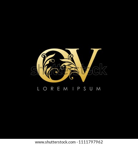 OV O V Gold Letter Logo With Luxury Floral Design
