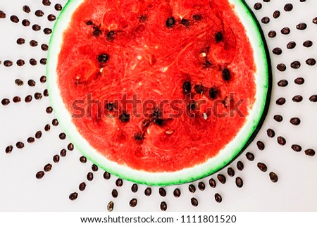Ripe, juicy, beautiful, vegetarian, bright, delicious watermelon. Interesting, unusual look, top view