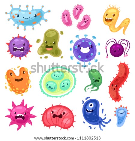Viruses vector cartoon bacteria emoticon character of bacterial infection or ilness in microbiology illustration set of microbe organism emotions isolated on white background Royalty-Free Stock Photo #1111802513