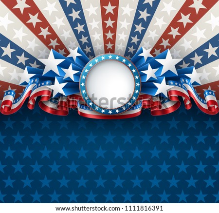American patriotic background with round frame, 4th of july greeting card, EPS 10 contains transparency.