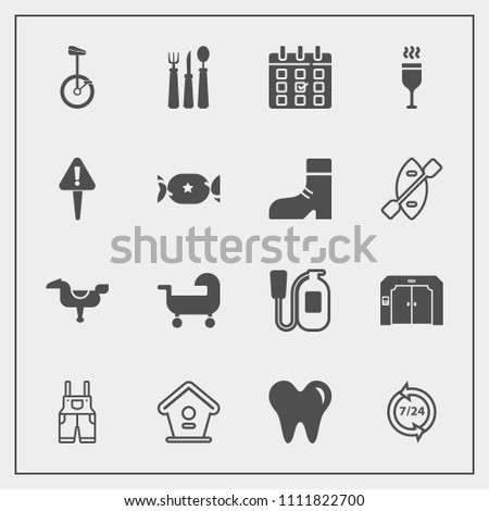 Modern, simple vector icon set with home, day, spoon, horse, circus, call, equipment, baby, house, wooden, happy, safety, play, emergency, wear, operator, help, knife, health, support, dental icons