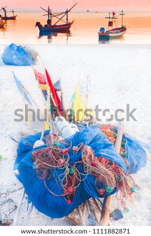 Equipment for fishing,on a Hua -Hin beach.