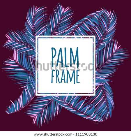 Colorful Palm Branches in Various Forms. Tropic Foliage in Bright Pink and Blue Colors. Illustration of Jungle Plants. Vector Palm Leaves. Floral Elements Set. Detailed Palm Leaves for Your Design