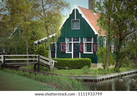 Small house in the garden. Amsterdam. Netherlands. Spring. Zaanse Schans