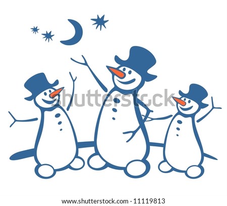 Three cheerful snowballs on a white background. Digital illustration.