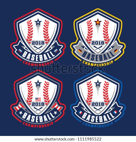 Baseball championship badge logo design template and some elements for logos, badge, banner, emblem, label, insignia, T-shirt screen and printing. Baseball logotype template. 