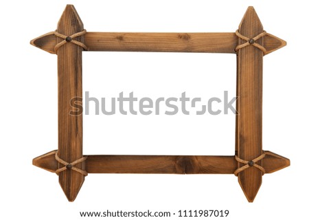 Wooden frame for photographs, paintings on a white background. Isolated. Horizontal photo