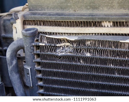 damaged radiator on the car