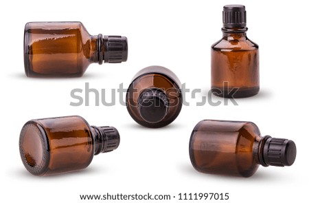 Set brown glass jar isolated on white background. Clipping Path. Full depth of field.