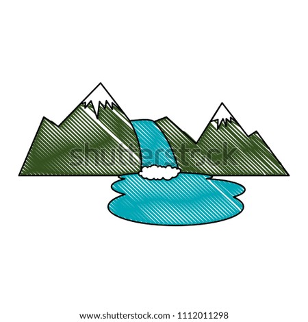 mountains with waterfall scene