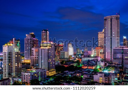 scenic of night cityscape building on twilight skyline