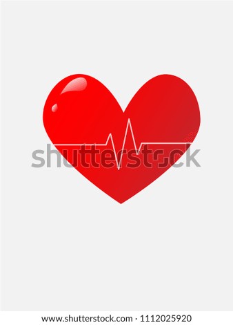 Vector of heartbeat in red heart isolated on grey background.