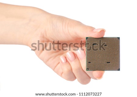 Computer processor electronic in hand on white background isolation
