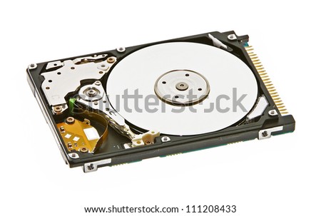 opend hard disk drive isolated on white background