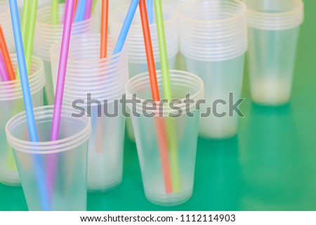 
Empty plastic disposable cups. Royalty-Free Stock Photo #1112114903