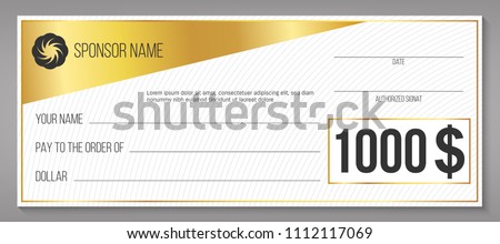 Creative vector illustration of payment event winning check isolated on background. Art design empty blank mockup. Abstract concept graphic lottery element Royalty-Free Stock Photo #1112117069