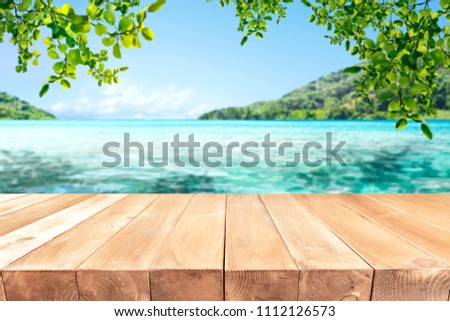 Desk of free space and sea landscape 