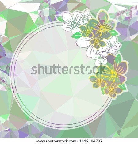 Round floral frame on a square mosaic background. Copy space. Raster clip art.