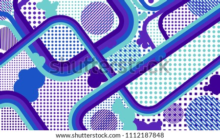 Memphis background. Modern background with color lines and different elements for paper or print. Retro-Fututristic Background with Color Elements in Disco Style. Vector Texture.