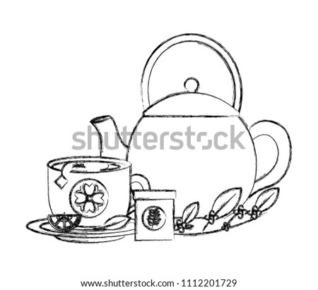 kettle tea cup with slice lemon herbal product