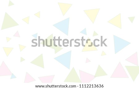 Many Light Blue, Green, Violet and Yellow Triangles of Different Size on White Background