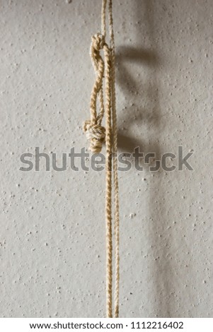 The rope is rolled into a knot on the background of the wall.Non-standard texture and background.
