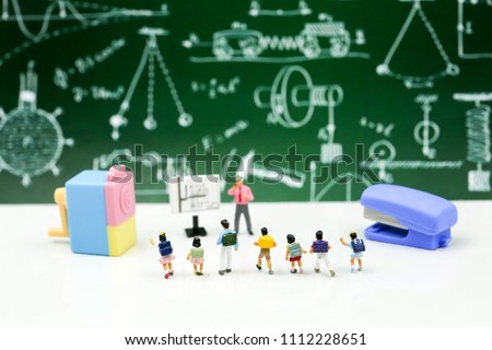Miniature people : Teacher and students , children with School supplies and piano , Back to school concept.