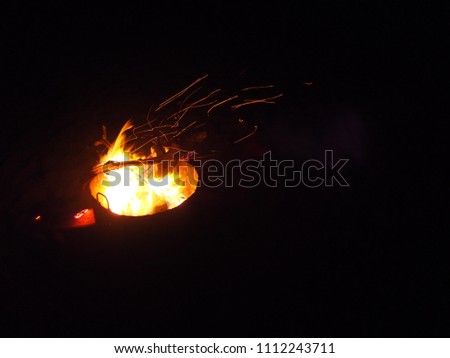 Fire flames in the night at beach
