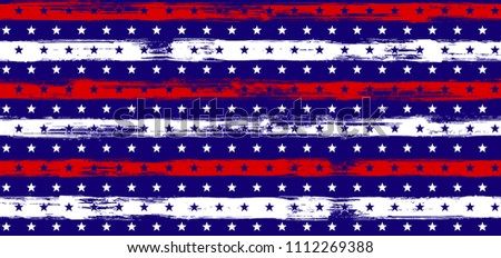 July 4th Stars and Stripes Abstract Seamless Vector Pattern in USA Flag Colors. American Independence Day vector of blue red white stars and stripes grunge background for holiday banner.