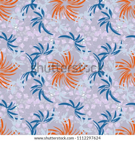 Abstract floral seamless pattern for wallpaper, website or textile printing. Vector endless illustration of violet, blue and red flowers.